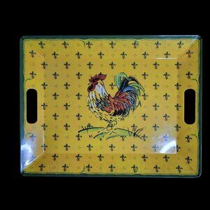 Le Cadeaux Melamine Tray Yellow & Green with Rooster Farmhouse French Provincial